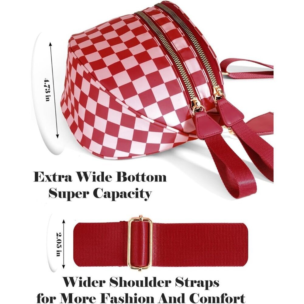 Women Red Imported Polyester Checkered Crossbody Fanny Packs Belt Bum Bag - Picture 5 of 6